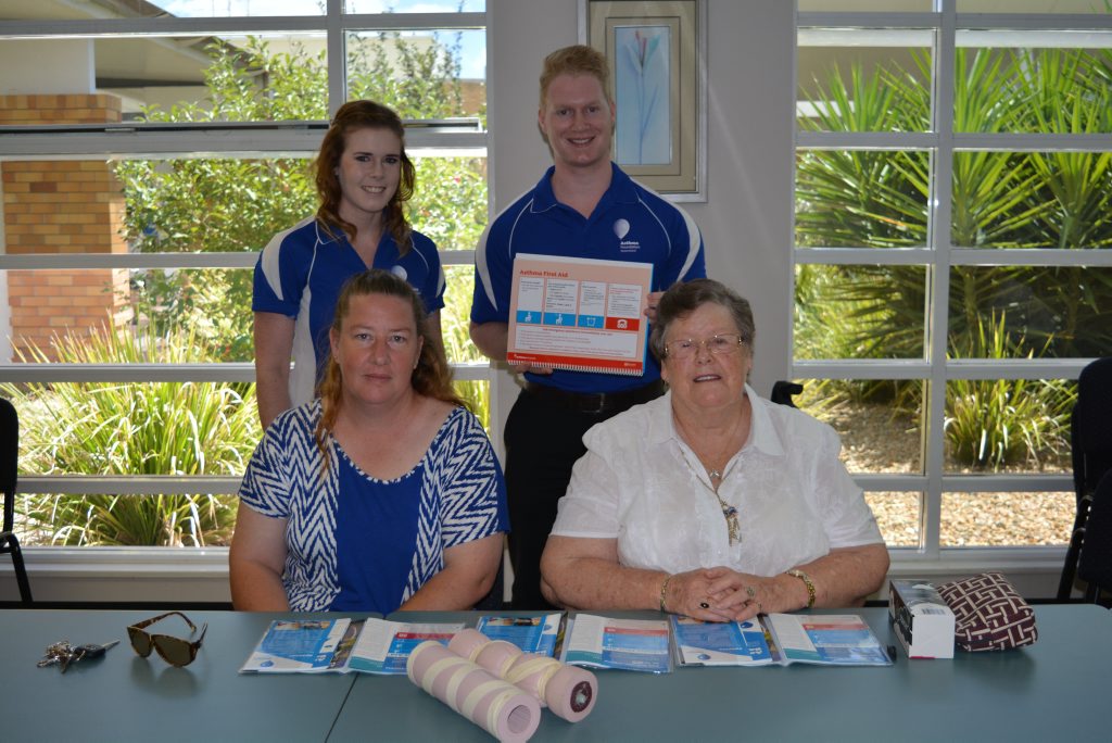 Education staff Ashley Walton and Callum Robertson (back) passed on potentially life saving tips to Tina Torcetti and Margaret Shelley during an asthma management workshop.